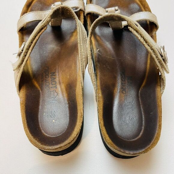 NAOT Malibu T-Strap Sandals Womens 38/US 7-7.5 Leather Adjustable Beaded Slides - Picture 5 of 8